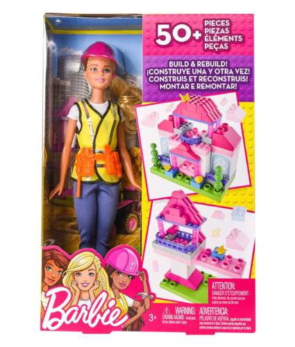 בובת ברבי באתר בנייה כולל 50 אבני בנייה