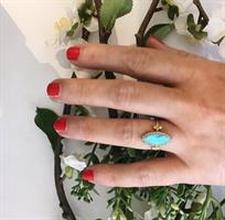 טבעת זהב 14 קראט אופל מרקיזה ויהלומים