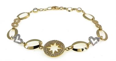 צמיד לאישה משובץ זרקונים בזהב 14 קרט