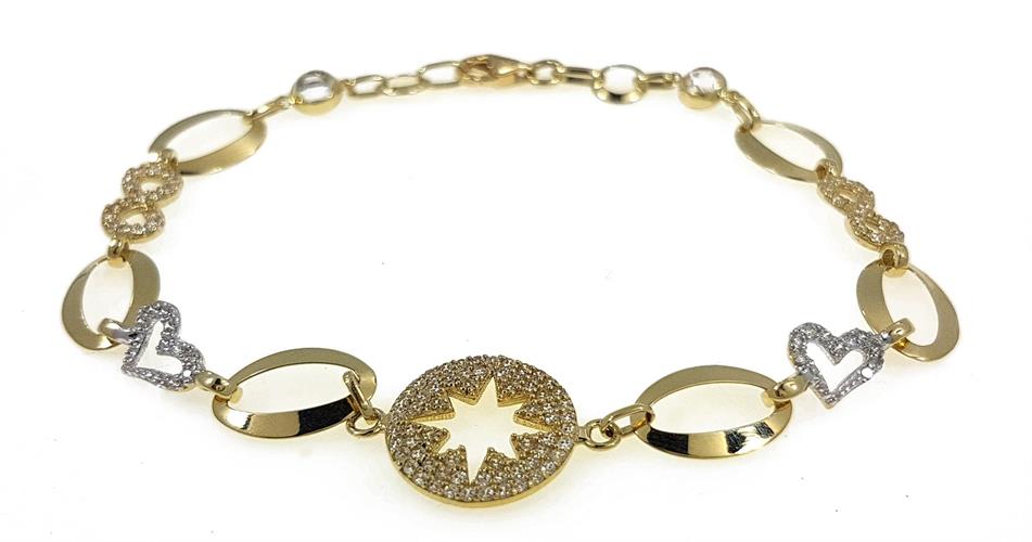 צמיד לאישה משובץ זרקונים בזהב 14 קרט