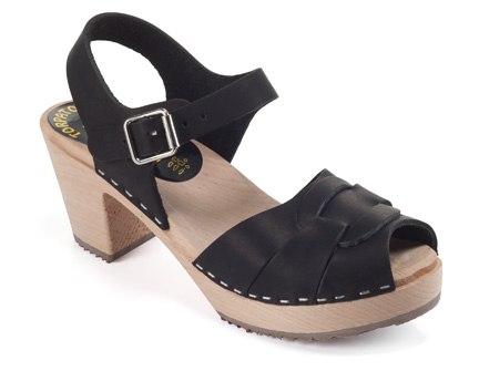 סנדלי נשים קלוע עקב עץ גבוה שחור