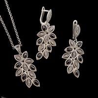 עגילים ותליון כסף משובצים מרקזטים ואבני אוניקס S1481 | תכשיטי כסף 925 | עגילי כסף | שרשרת כסף