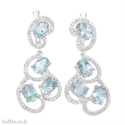 עגילים מכסף משובצים אבני טופז כחולות וזרקונים A8799 | תכשיטי כסף 925 | עגילי כסף