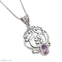 תליון מכסף מעוצב משובץ אבן אמטיסט T6226 | תכשיטי כסף