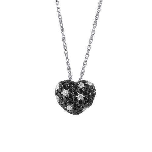 תליון ושרשרת זהב לבן 14 קראט  לב משובץ יהלומים