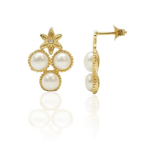 עגילי פנינים ויהלומים נופלים