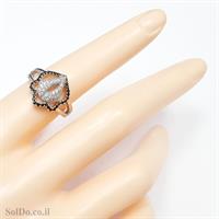 טבעת מכסף משובצת אבני זרקון שחורות ולבנות RG6061 | תכשיטי כסף | טבעות כסף