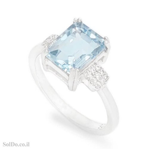 טבעת מכסף משובצת אבן טופז כחולה  ואבני זרקון RG1742 | תכשיטי כסף 925 | טבעות כסף