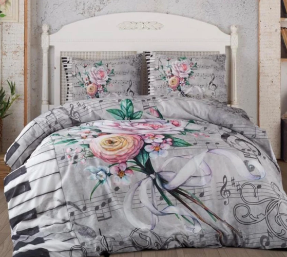 סט מצעים למיטה זוגית דגם מלודי  - 100% כותנה