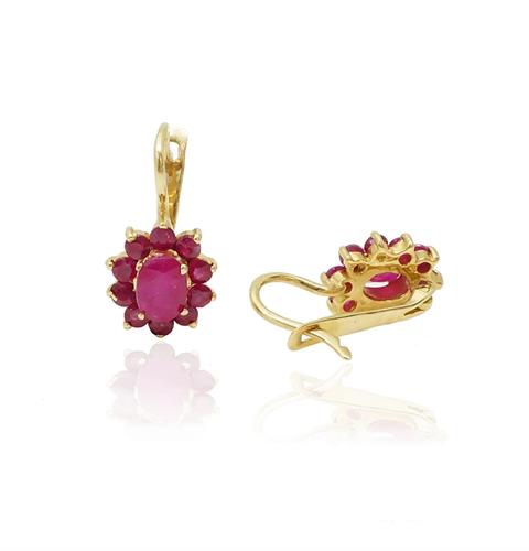 עגילי זהב תלויים משובצים אבני רובי