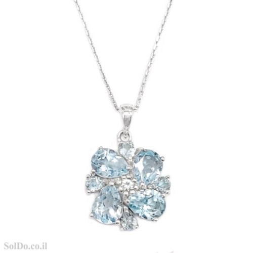 תליון מכסף משובץ אבני טופז כחול וזרקונים T6236 | תכשיטי כסף 925 | שרשרת כסף