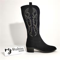 מגף גסיקה: מגף בוקר רקמה מעור זמש בצבע שחור