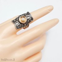 טבעת מכסף מעוצבת משובצת פנינה לבנה  RG6283 | תכשיטי כסף 925 | טבעות כסף